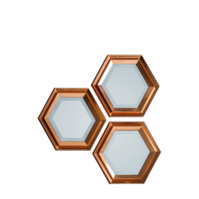 Gallery - Sartos Hexogan Framed Wall Mirror in Copper, Set of Three