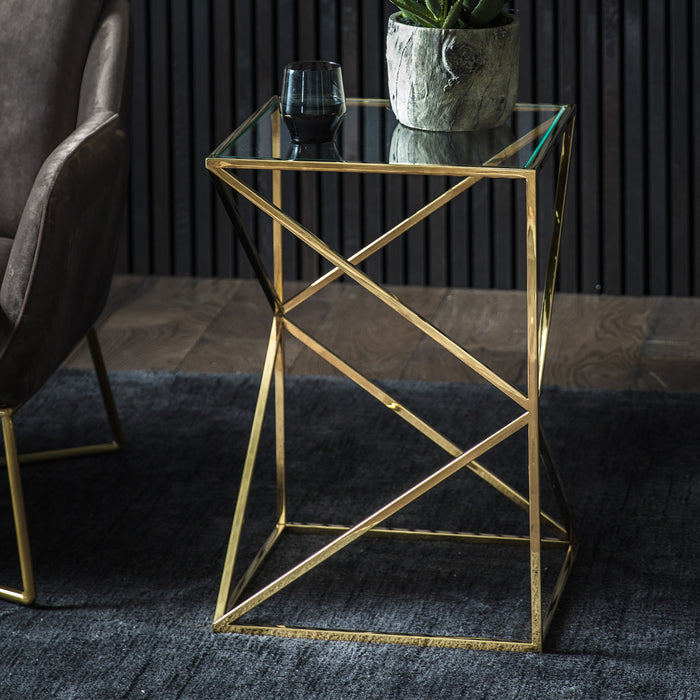 Gallery - Serena Glass Top Side Table in Gold, 43x43cmcm