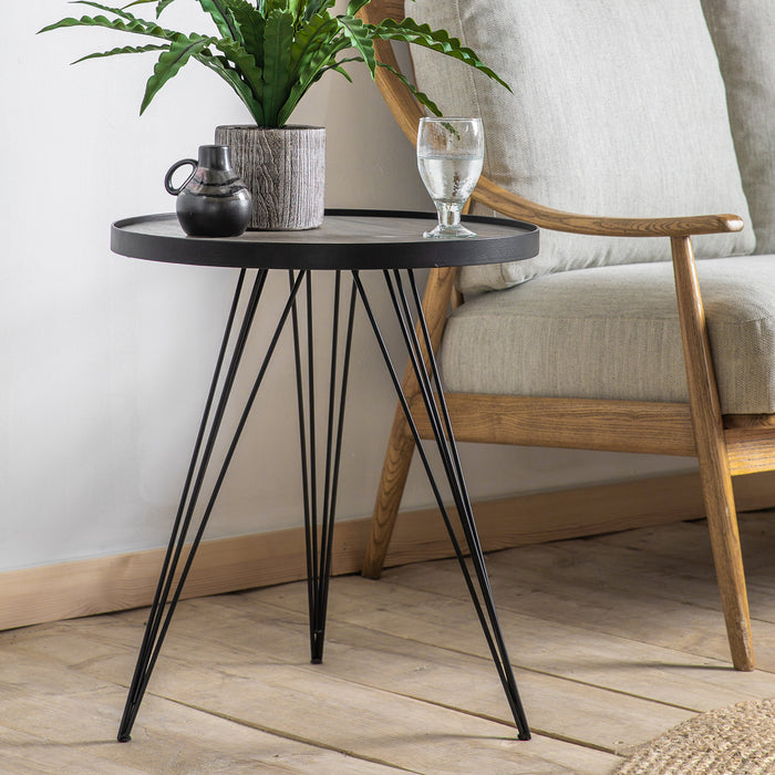 Gallery - Thornham Round Wood Top Side Table in  Black