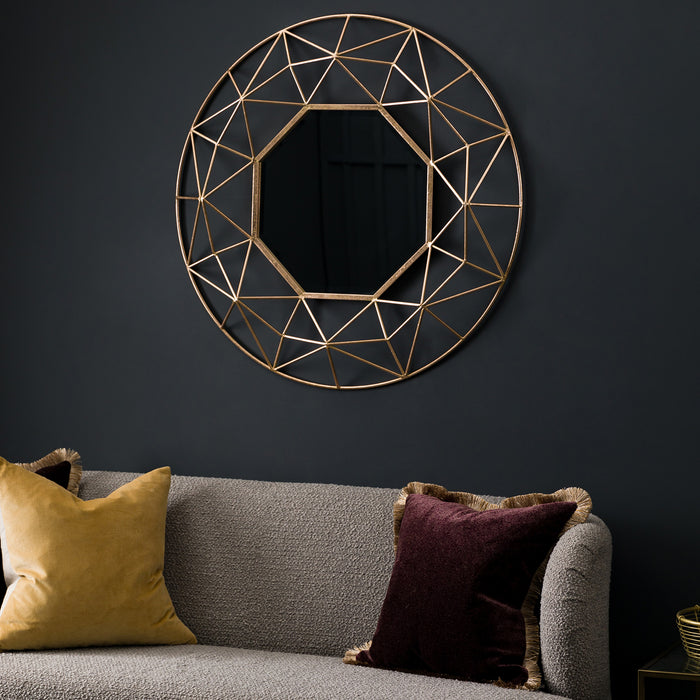 Gallery - Avery Round Wall Mirror With detailed Gold Frame - 88.5cm