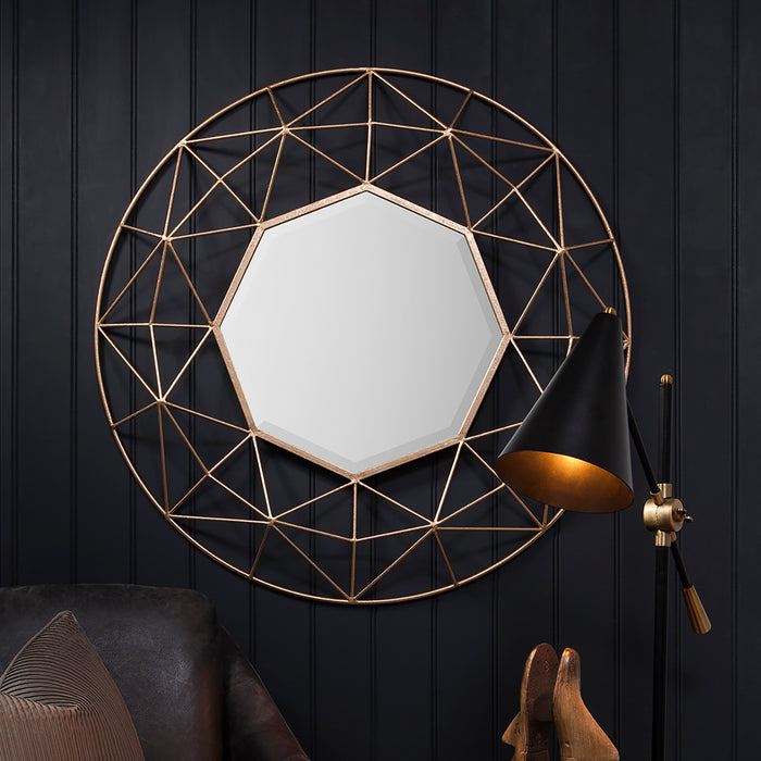 Gallery - Avery Round Wall Mirror With detailed Gold Frame - 88.5cm