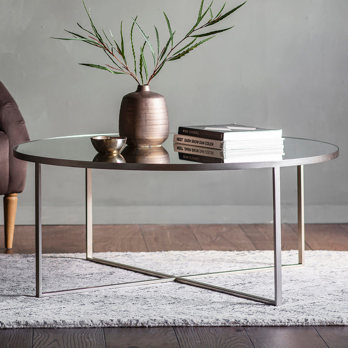 Gallery - Tunbridge Round Mirror Top Coffee Table in Silver