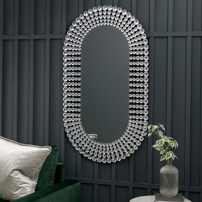 Gallery - Simone Jewelled Frame Oval Wall Mirror in Silver, 121x70cm