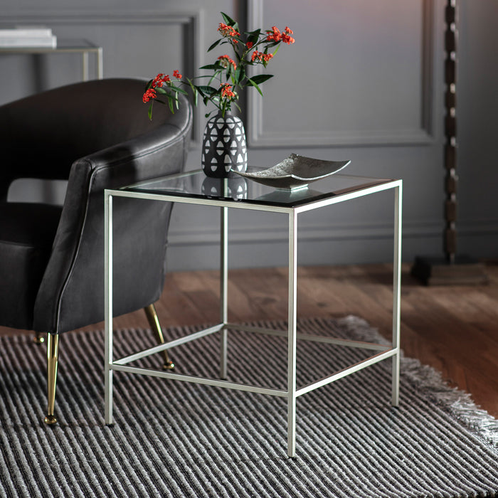 Gallery - Rufford Glass Top Side Table in Silver, 50x50cm