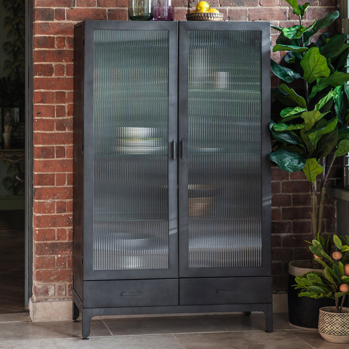 Gallery - Ramona Industrial Ridged Glass Display Unit in Matt Grey