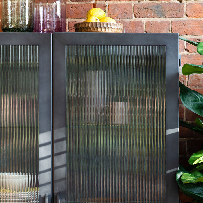 Gallery - Ramona Industrial Ridged Glass Display Unit in Matt Grey