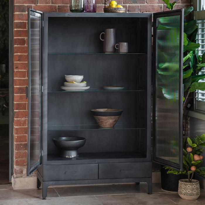 Gallery - Ramona Industrial Ridged Glass Display Unit in Matt Grey