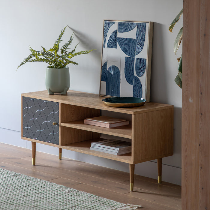 Gallery - Neston Wooden Media Unit in Grey, 120x40cm