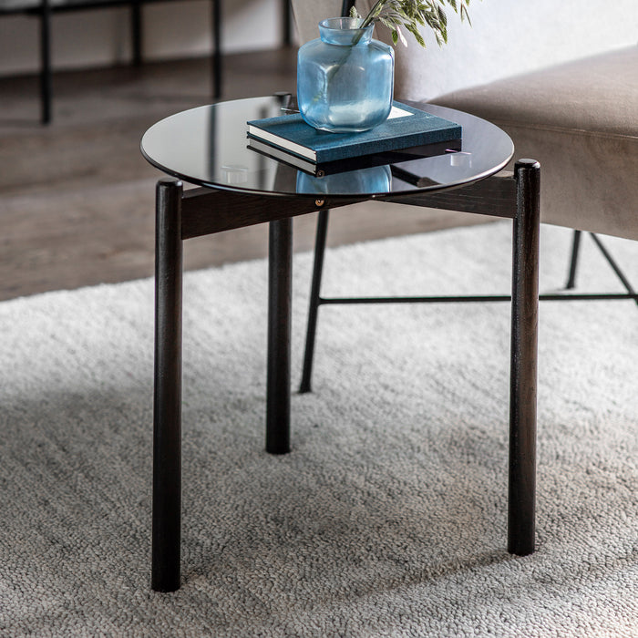 Gallery - Mitchell Round Glass Top Side Table in Black