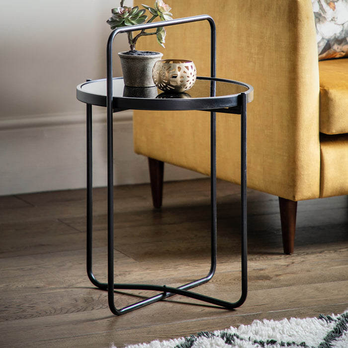 Gallery - Fawkham Round Mirror Top Side Table in Black