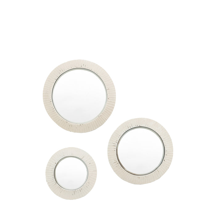 Gallery - Gariston Round Textured Frame Wall Mirror in White, Set of Three