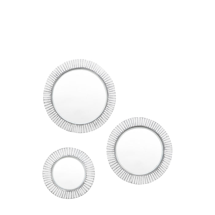 Gallery - Paris Round Textured Framed Wall Mirror in Silver, Set of Three