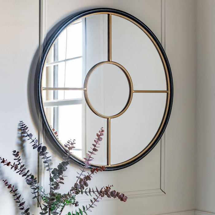 Gallery - Grace Round Window Style Wall Mirror in Gold, 80cm