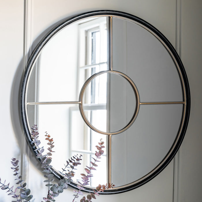 Gallery - Grace Round Window Style Wall Mirror in Gold, 80cm