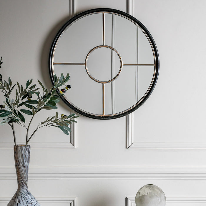 Gallery - Grace Round Wall Mirror in Black/Gold, 60cm