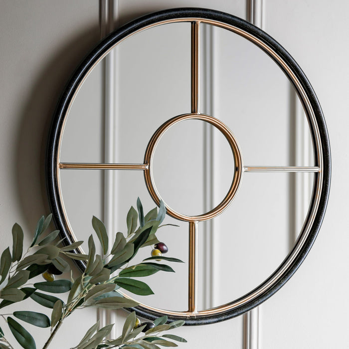 Gallery - Grace Round Wall Mirror in Black/Gold, 60cm