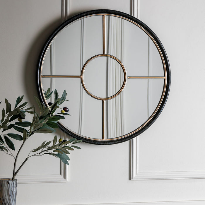 Gallery - Grace Round Wall Mirror in Black/Gold, 60cm